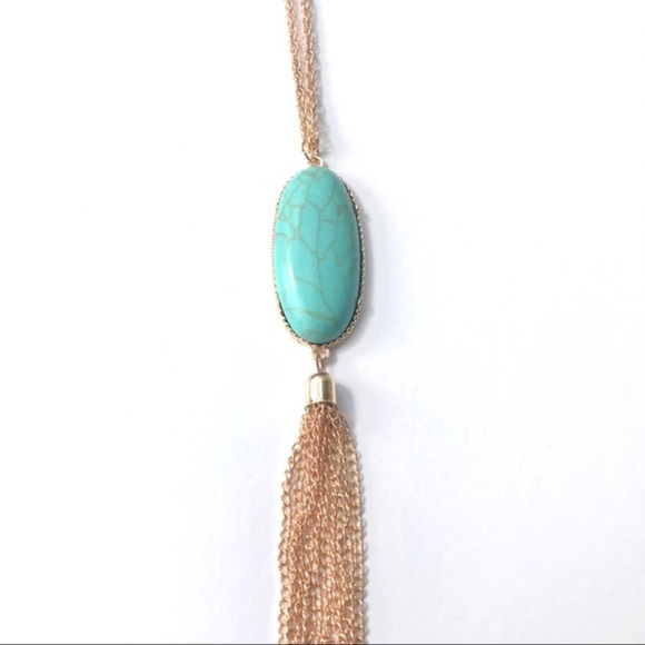 NEW Long Tassel Turquoise Druzy Stone Necklace - Picture 3 of 7